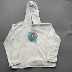 The North Face Hoodie Mens Medium Earth Graphic Slogan Pullover Fleece Outdoors.